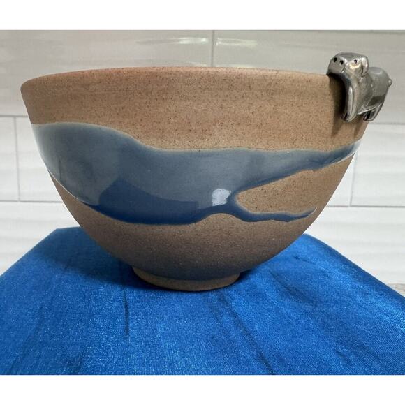 Vintage Rare Siam Celadon Thailand Pottery Wood Ash Glaze Bowl Metal Rim Pig NOS - Picture 3 of 14